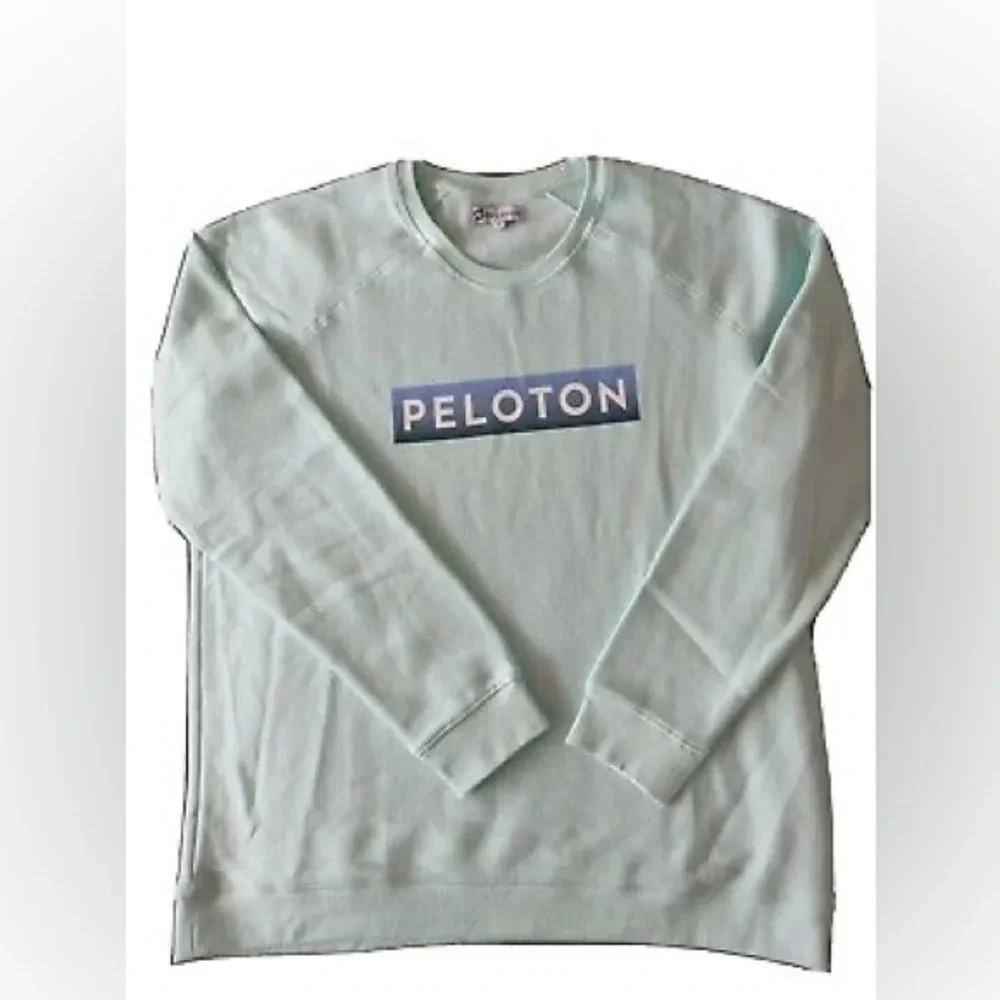 Peloton Womens Large Crew Neck Cycling Spell Out Logo Light Blue‎ Sweatshirt
